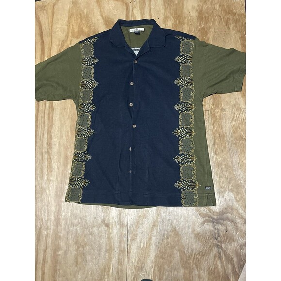 tommy bahama Silk Blend short sleeve shirt Men M Black Button Down @L2 - Picture 1 of 6